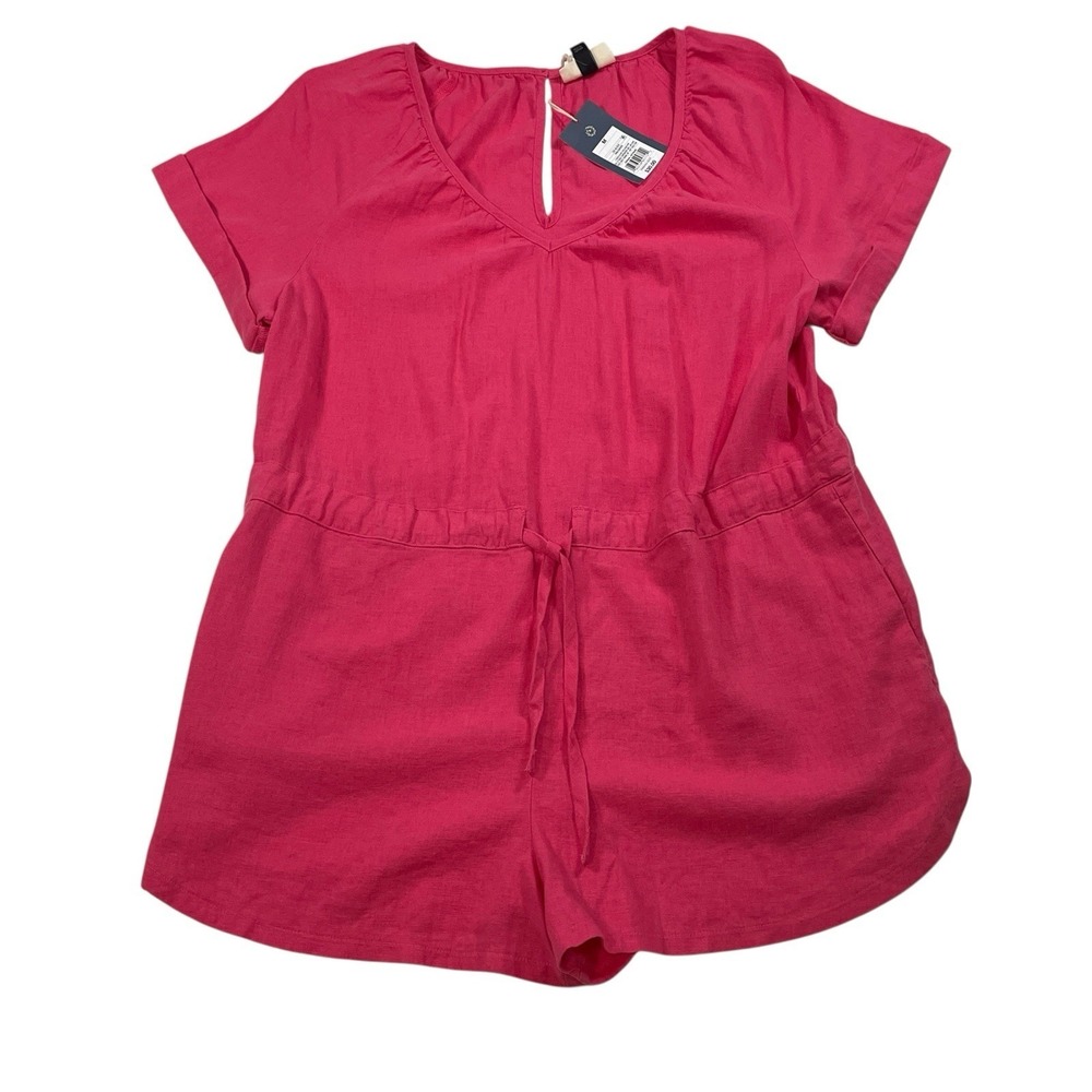 Universal Thread Linen Blend Romper Women M Pink Drawstring NWT